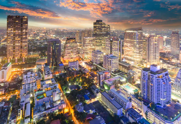 istock Panoramic view Cityscape business district from aerial view high building at dusk (Bangkok, Thailand) 894457280