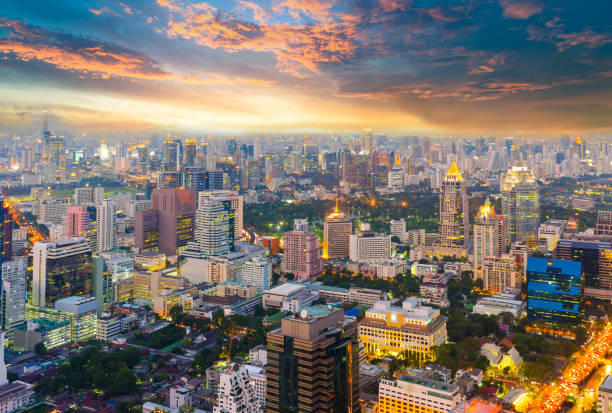 istock Panoramic view Cityscape business district from aerial view high building at dusk (Bangkok, Thailand) 894457718