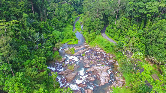 Aerial shot tropical forest and  Waterfall south Thailand