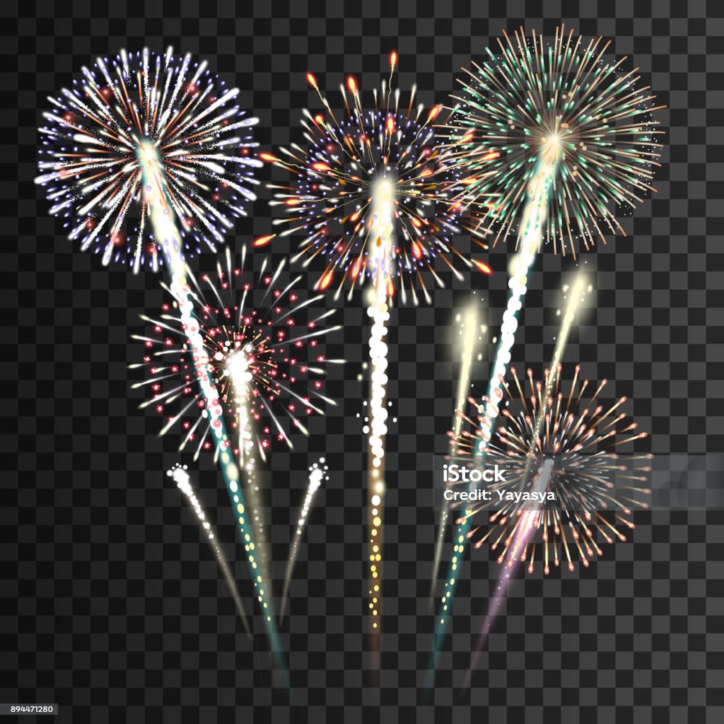 Set of isolated vector fireworks Firework - Explosive Material stock vector