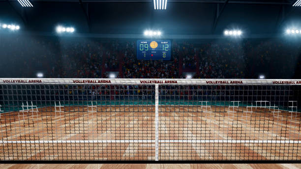 istock Empty professional volleyball court in lights 894481036