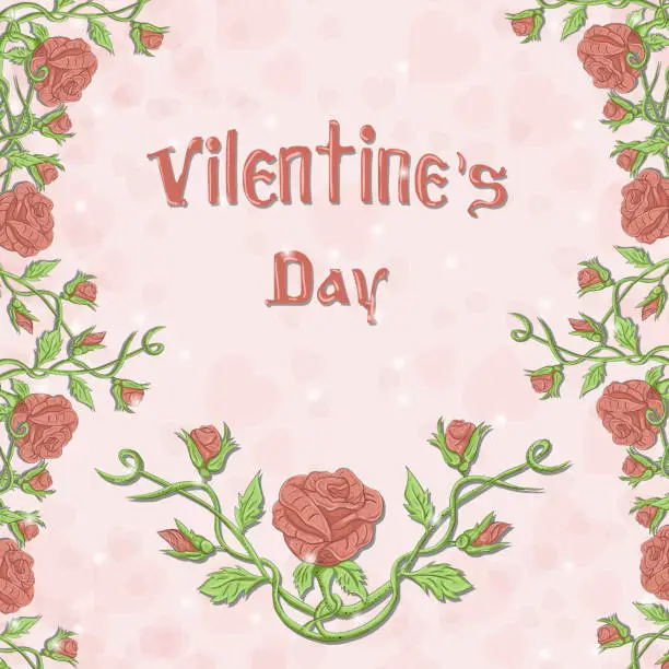 Vector illustration of the festive layout of the postcard Valentine's_Day