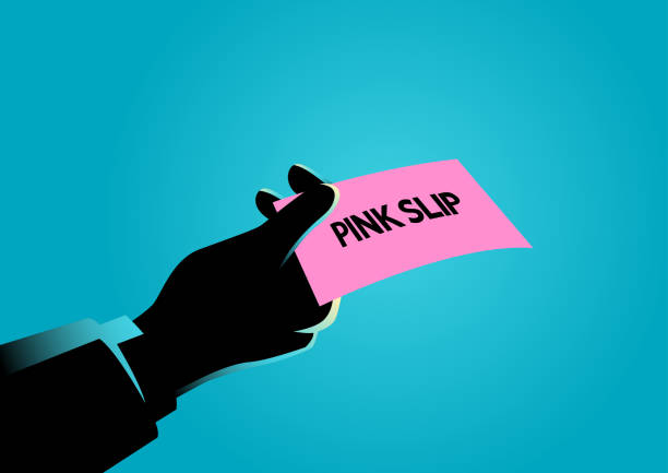 Hand giving a pink slip vector art illustration