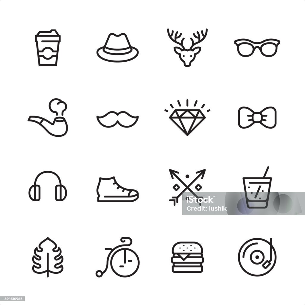 Hipsters - outline icon set 16 line black and white icons / Hipsters Set #37 Icon Symbol stock vector