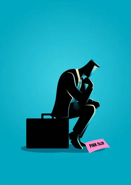 Vector illustration of Businessman sitting on suitcase sadly