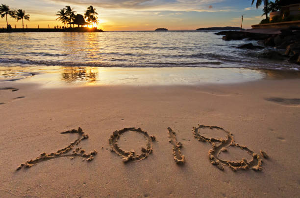 istock Number 2018 On a Sand Beach During Sunset 894532590