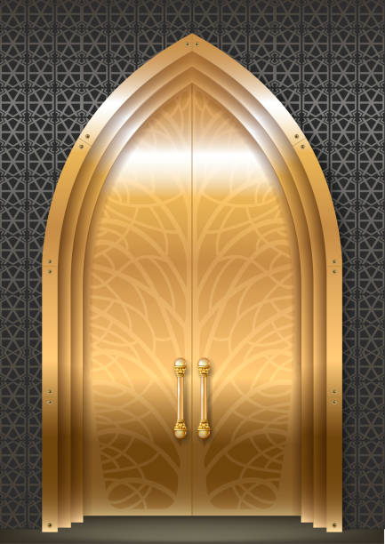 illustrazioni stock, clip art, cartoni animati e icone di tendenza di porta d'oro del palazzo - textured gold backgrounds architecture and buildings