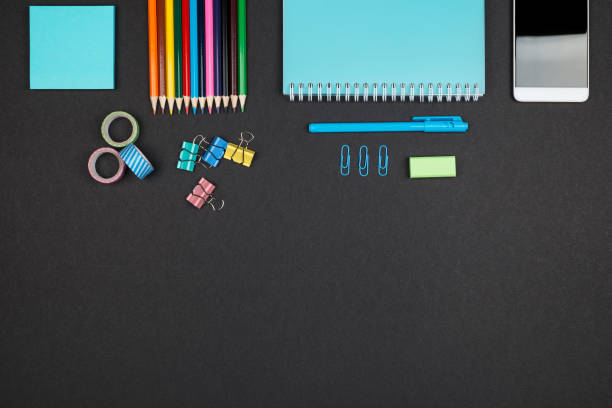 istock Top view of office supplies 894549924