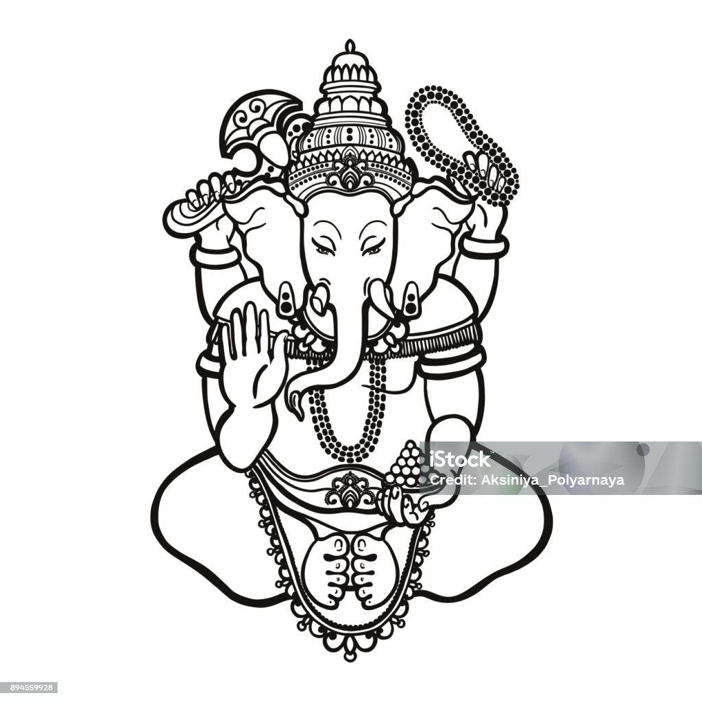 Ganesha God Of Wisdom And Prosperity In Hinduism Linear Style ...