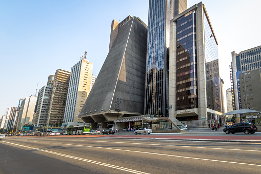 Sao Paulo, Brazil - Sep 24, 2017: Paulista Avenue and FIESP building - Sao Paulo, Brazil
