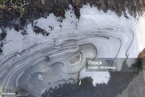 Photo libre de droit de Ondée Glace Abstraite Dans La Flaque Deau Gelé Hiver banque d'images et plus d'images libres de droit de Abstrait