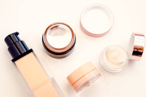 istock Woman beauty products flat lay on white 894589890