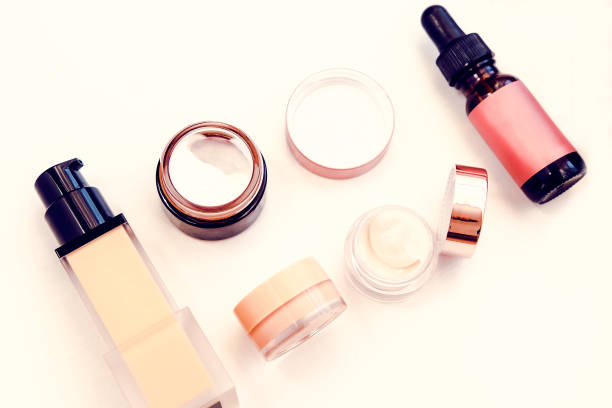 istock Woman beauty products flat lay on white 894589898