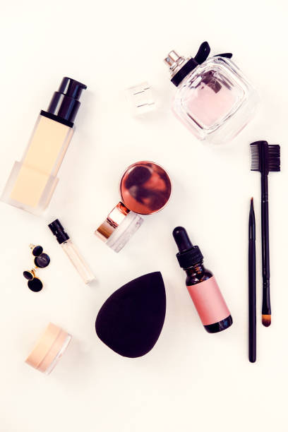 istock Woman beauty products flat lay on white 894589908