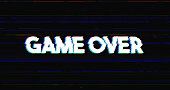 Glitch stile game over advertisement banner on glitched black background graphic