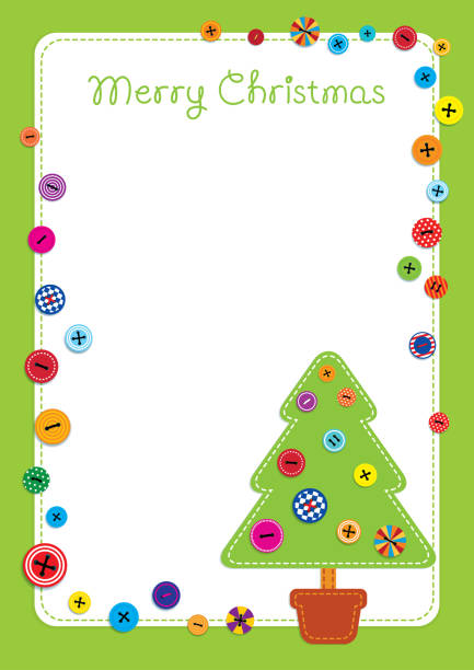 ilustraciones, imágenes clip art, dibujos animados e iconos de stock de marco de botones de árbol de navidad de tela - patchwork appliqué multi colored textile