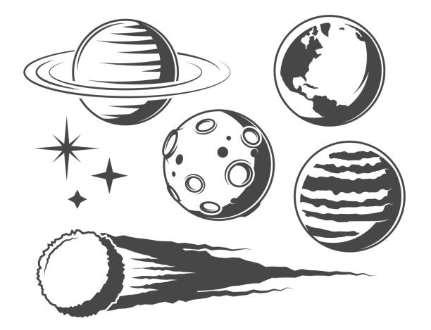 Set of vintage planet icons vector art illustration