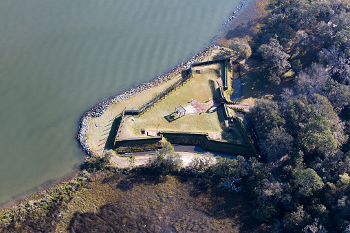Aerial view of Fort Caroline an early English Fort in Jacksonville Florida photograph taken Oct 2013