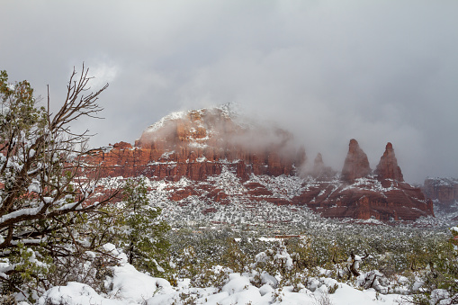 a blanket of snow on the red rocks of Sedona Arizona