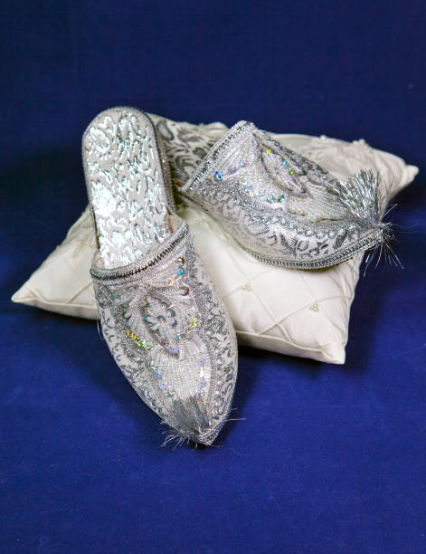 istock east style bride wedding shoes on a blue velvet 894635366