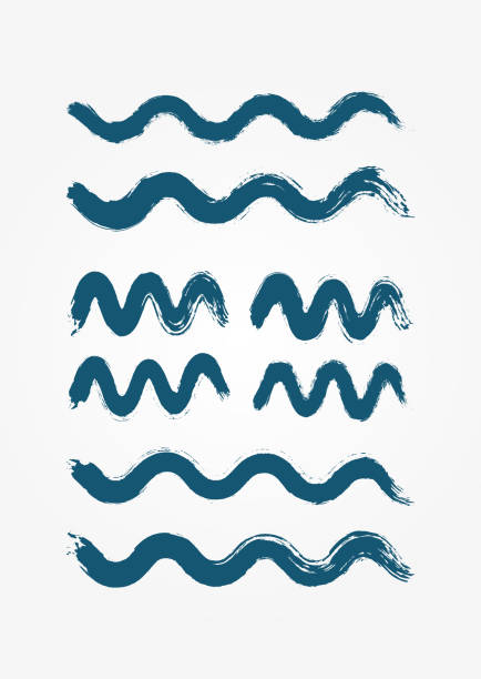 ilustrações de stock, clip art, desenhos animados e ícones de blue wave icons drawn by hand with a rough brush. set of eight isolated symbols. sketch, grunge, paint, ink, graffiti, sketch. - watercolor painting audio