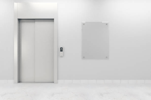istock Room with glass banner and lift 894641506