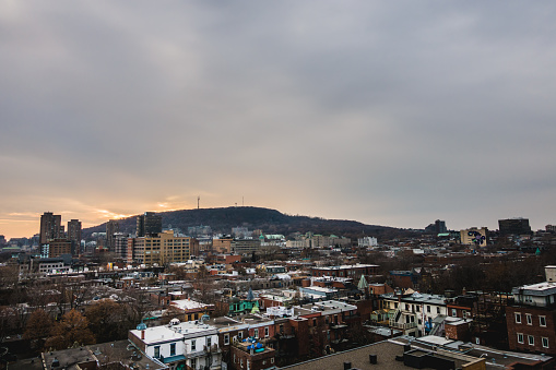 Montreal, Canada _ November 24, 2017. Montreal Mount Royal View from East during Sunset