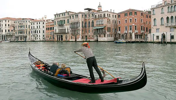 Photo of Boatman in a gondola on the Grand Canal in Venice