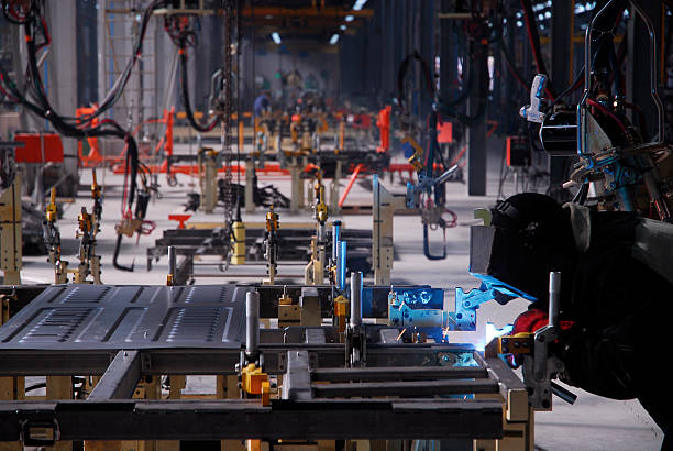 welding operator on factory stock photo