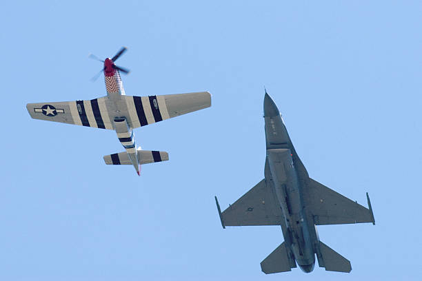istock Heritage Flight:  P-51 Mustang and F-16 Falcon 89466531