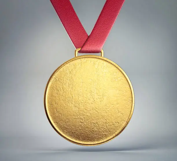 golden medal isolated on a grey  background. 3d illustration