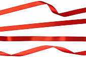 Twisted Straight and Curled Red Isolated Ribbon Strips on White