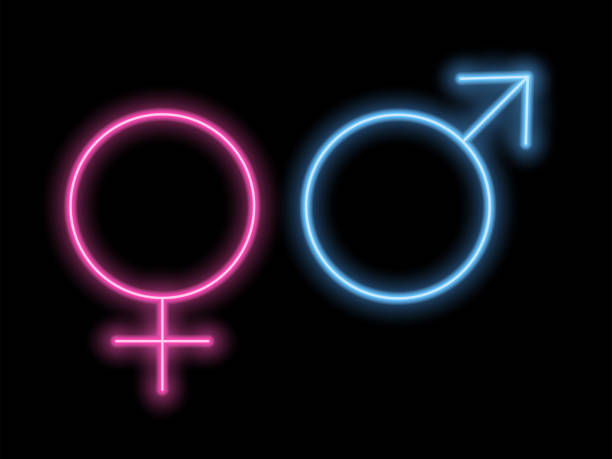 illustrations, cliparts, dessins animés et icônes de symboles de sexe dans un style néon. silhouette de néon - sex sign