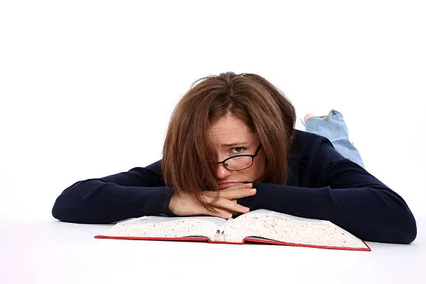 Woman fed up with studying