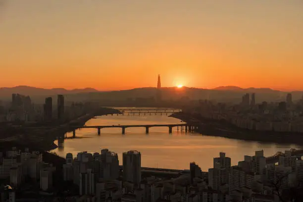 Sunrise morning at HanRiver of Seoul  South Korea