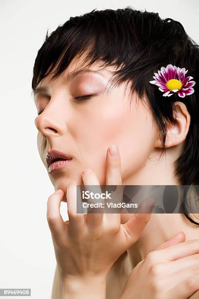 Closeup Of Beautiful Face With Flowers Stock Photo - Download Image Now - Adult, Aromatherapy, Beautiful People