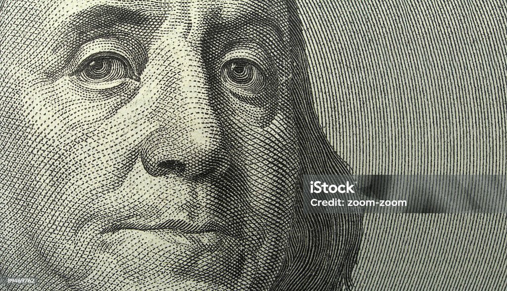 Retrato de Benjamin Franklin con copyspase - Foto de stock de Dinero libre de derechos