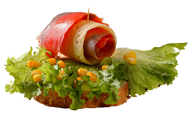 Sandwich with salmon, cheese and lettuce stock photo