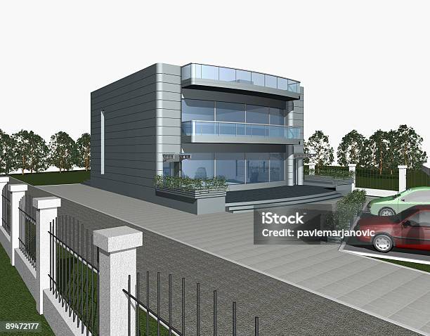 Foto de 3 D Render De Um Moderna Casa Edifício e mais fotos de stock de Estacionamento de carros - Estacionamento de carros, Branco, Criação Digital