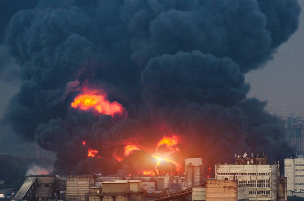 istock Catastrophe gas explosion on the gas pipeline fire and black smoke. 894730538
