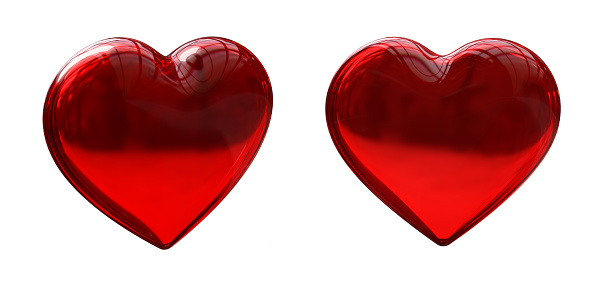Set with Two Images of Crystal Glass Red Heart (Sign or Symbol of Love, useful for Saint Valentine's Day)