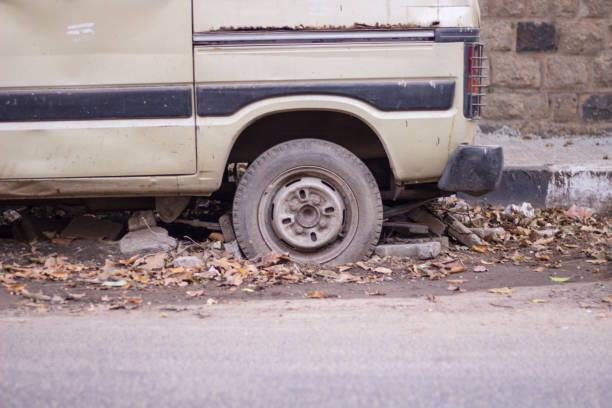 istock Punk tire in car accident 894781806