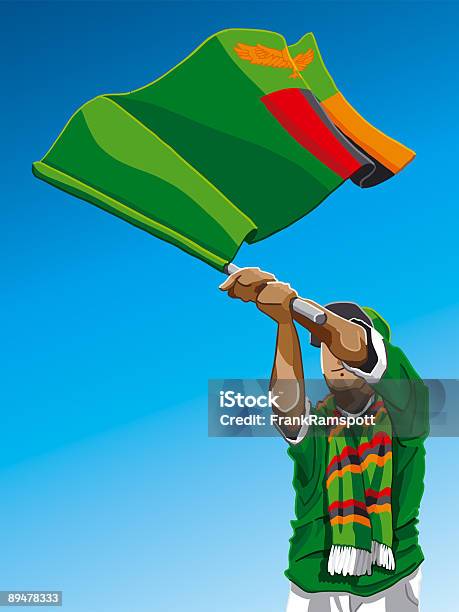 Zâmbia Acenando A Bandeira Fã De Futebol - Arte vetorial de stock e mais imagens de Acenar - Acenar, Adulto, Audiência