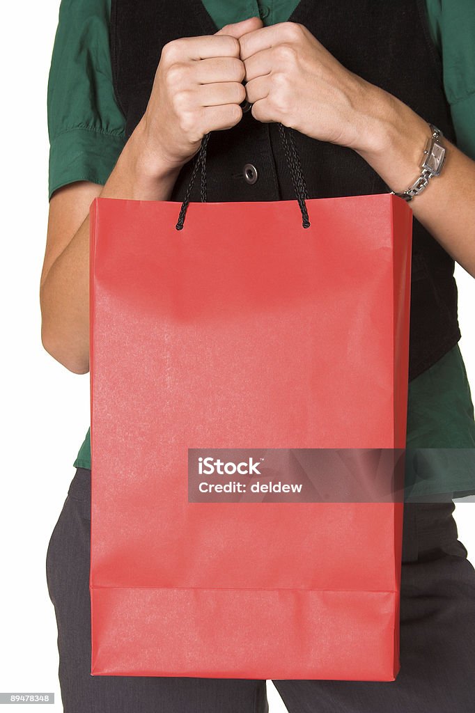 Изолированные женщина, держа бумаги сумка для покупок - Стоковые фото Белый фон роялти-фри