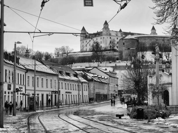 Bratislava street photo black and white outdoors