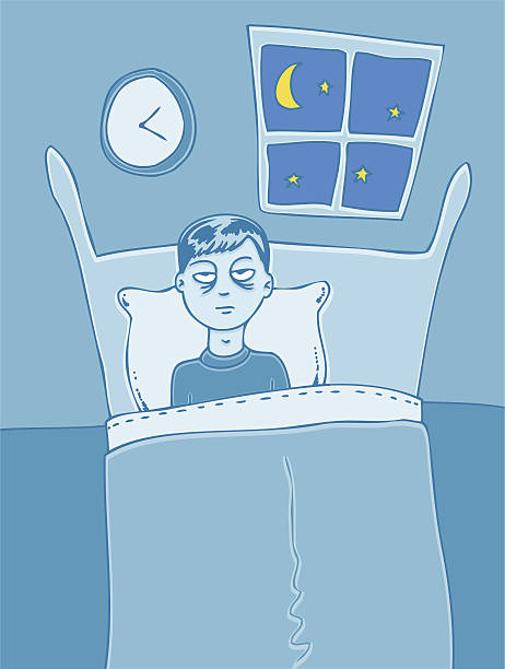 A cartoon sketch of a person not getting sleep vector art illustration