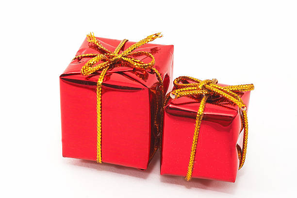 Two Christmas present on white background. with text space stock photo