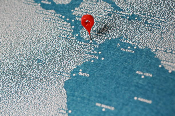 istock travel melt painted map with pin, south america 894831212