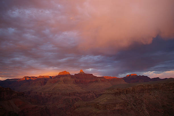 rosa tramonto al grand canyon - canyon plateau large majestic foto e immagini stock