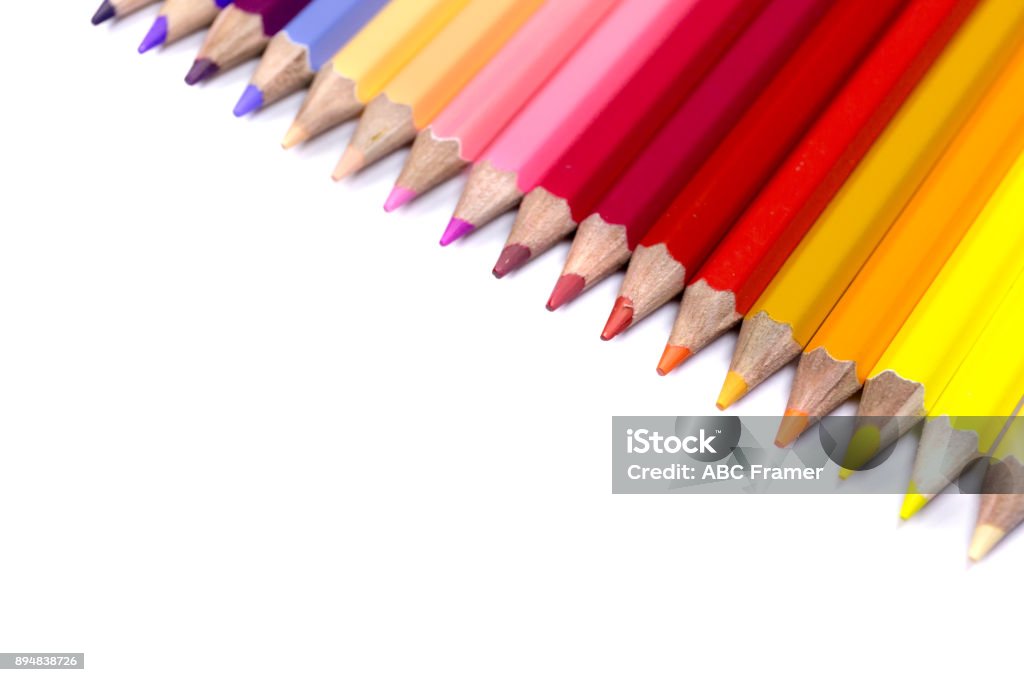 Colorful Pencils Close Up Facing Down from Top Right Corner Colorful Pencils Close Up Facing Down from Top Right Corner. Abstract Stock Photo
